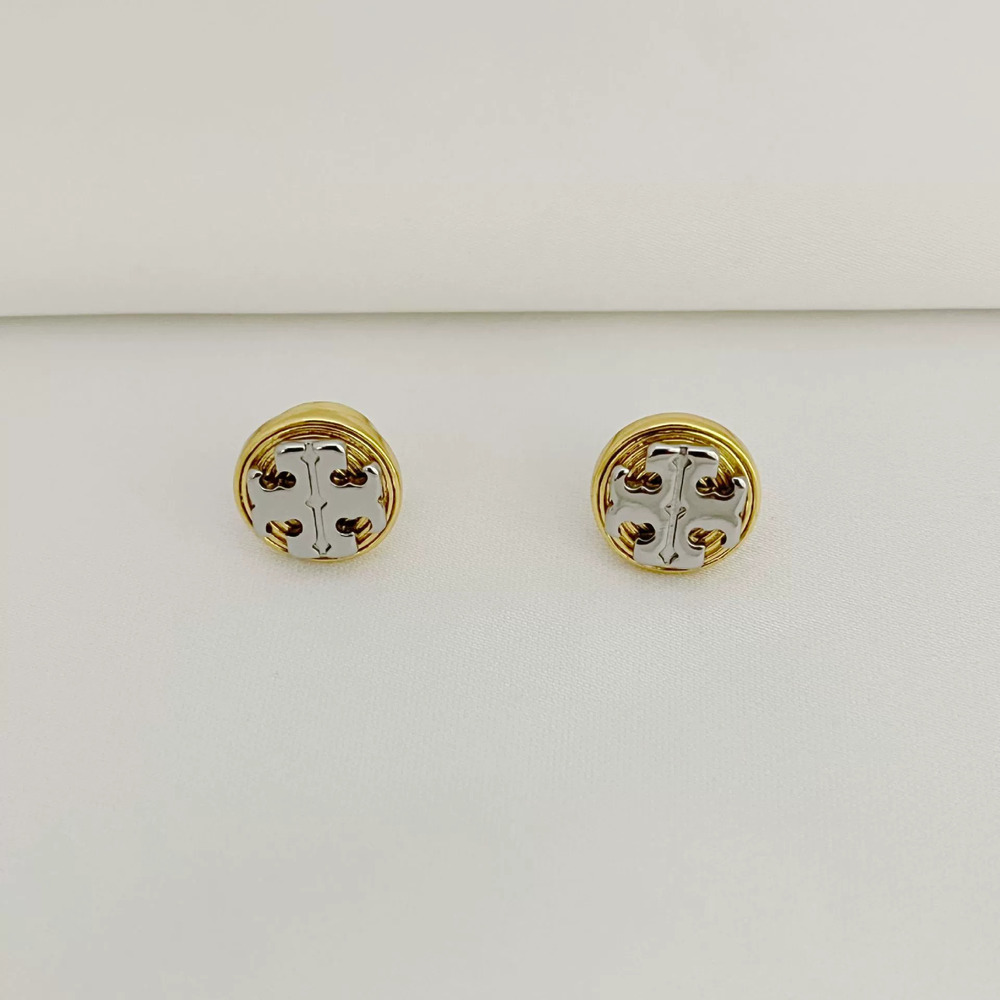 Tory Burch Geometric Round Alphabet Metal Stud Earrings